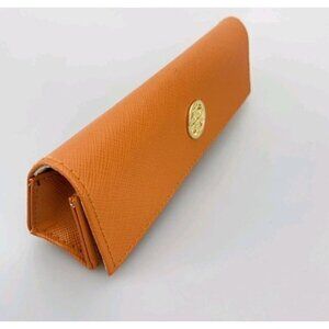 Tory Burch Orange Leather Glasses Case Hard Sunglasses Holder Eyewear Case